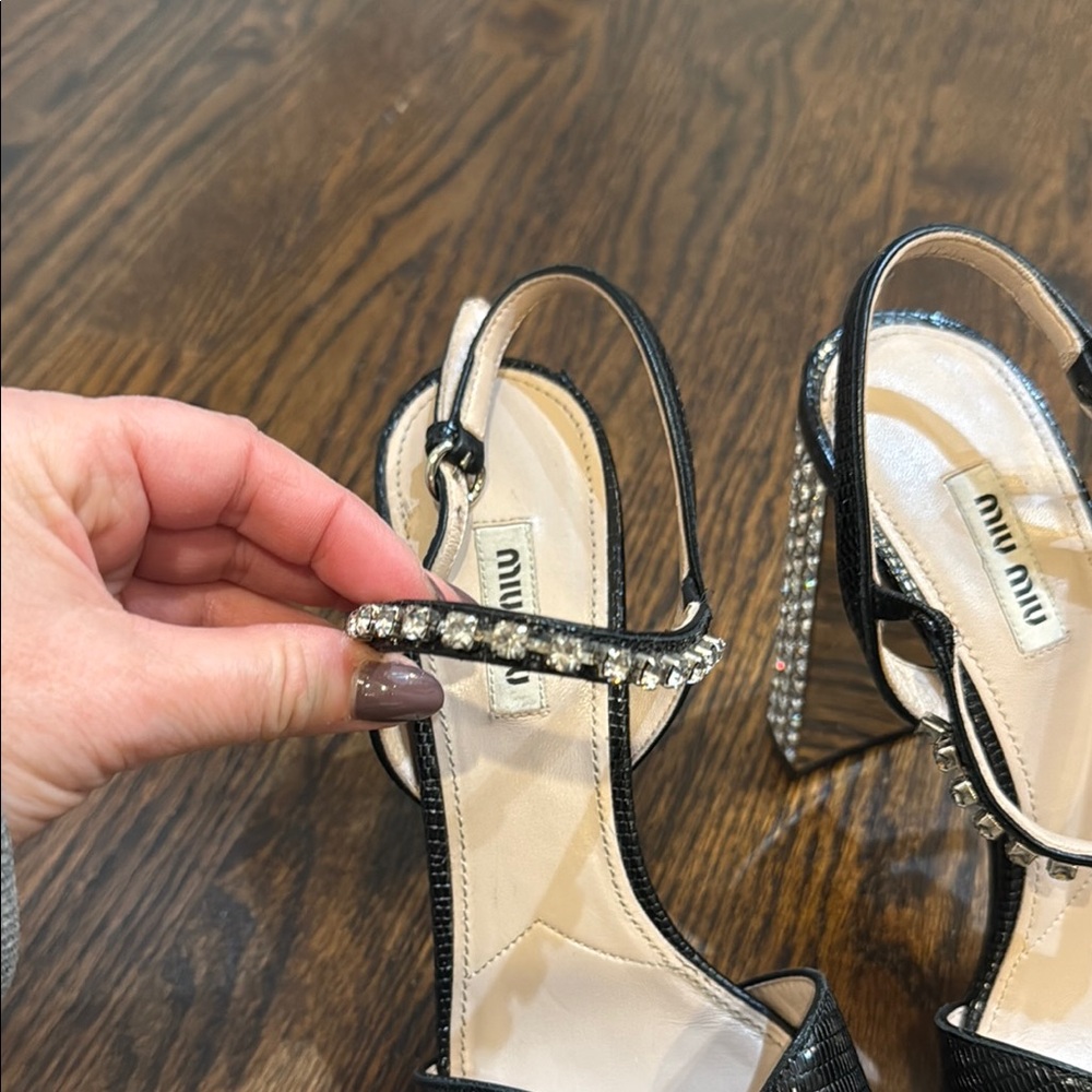 Miu Miu Black and Silver Platform Heels - Picture 8 of 10